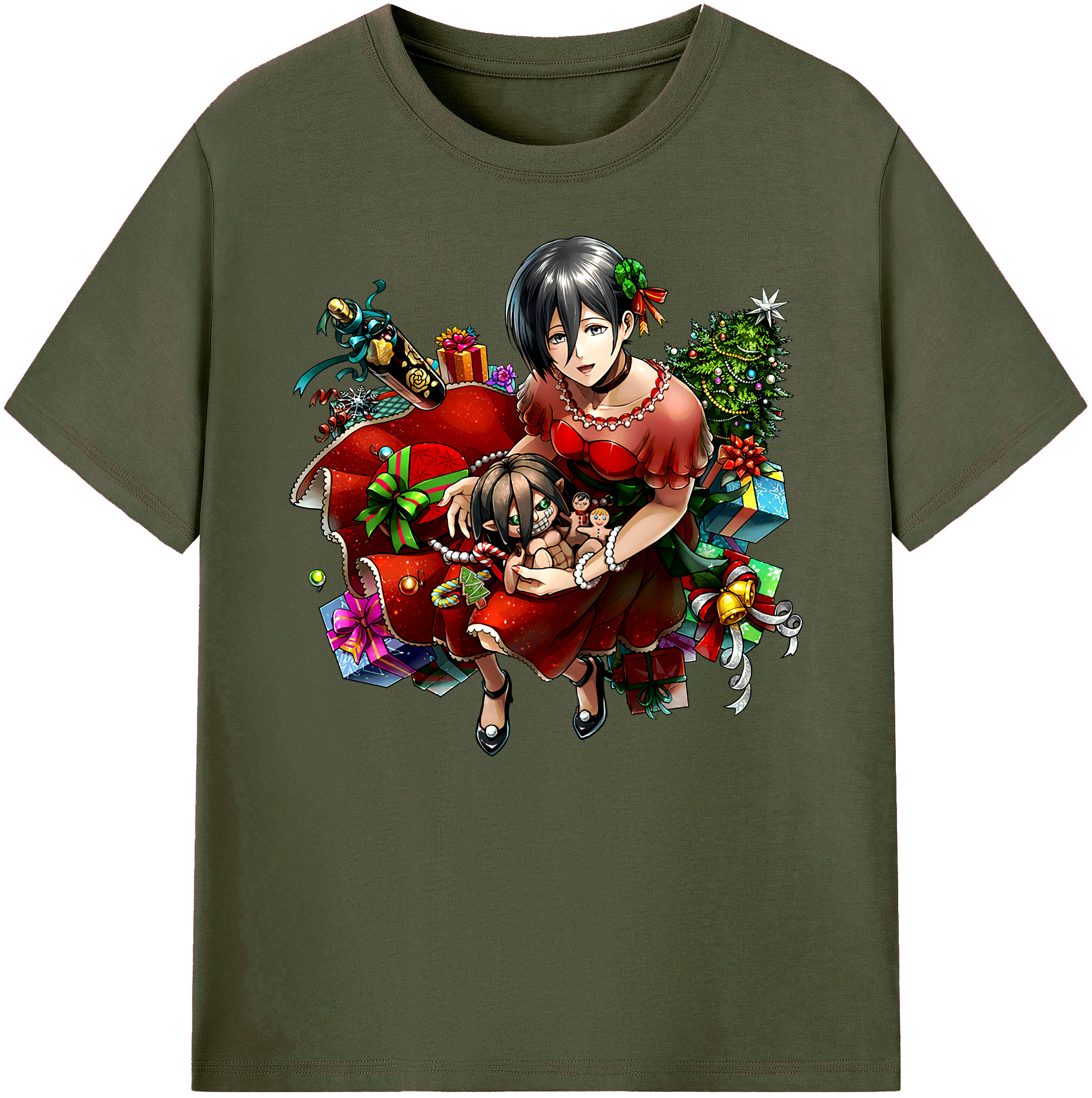 （画像用） 進撃の巨人 ミカサ·アッカーマン Attack on Titan Mikasa Ackerman 綿100％ メンズ半袖Tシャツ｜肌触りやわらか＆通気性